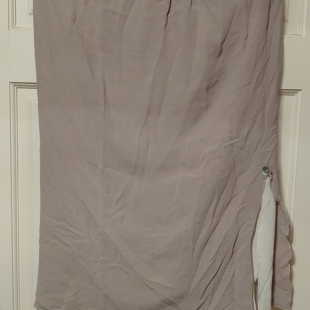 Elegant Two-Tone LAYERED Cream/Taupe Women's Midi Viscose Skirt SZ M/L